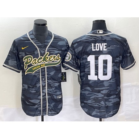 Men's Green Bay Packers #10 Jordan Love Grey Camo Cool Base Stitched Baseball Jersey