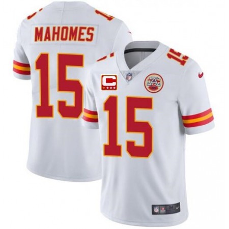 Men's Kansas City Chiefs #15 Patrick Mahomes White With C Patch Limited Stitched NFL Jersey