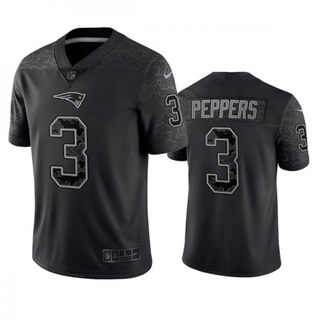 Men's New England Patriots #3 Jabrill Peppers Black Reflective Limited Stitched Football Jersey