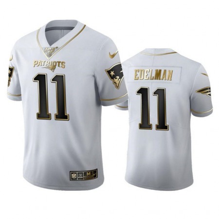 Men's New England Patriots #11 Julian Edelman White 100th Season Golden Edition Stitched Jersey