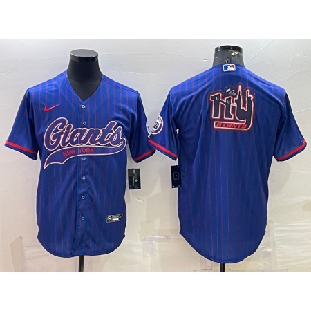 Men's New York Giants Blue Team Big Logo With Patch Cool Base Stitched Baseball Jersey