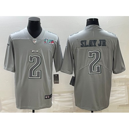 Men's Philadelphia Eagles #2 Darius Slay JR Gray Super Bowl LVII Patch Atmosphere Fashion Stitched Jersey