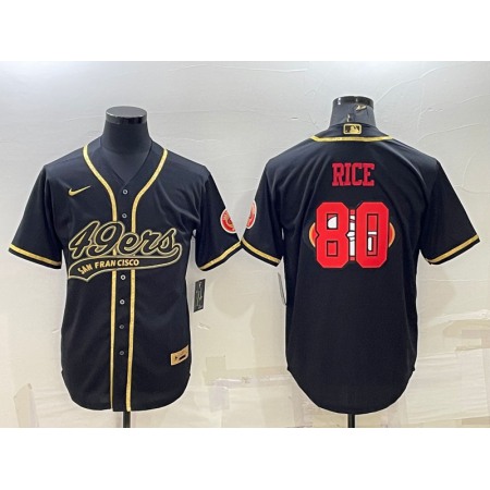 Men's San Francisco 49ers #80 Jerry Rice Black Gold Team Big Logo With Patch Cool Base Stitched Baseball Jersey