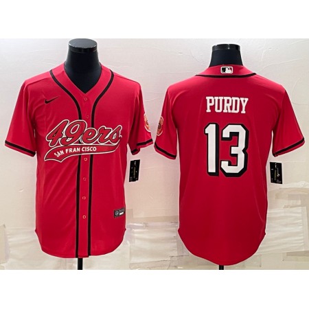 Men's San Francisco 49ers #13 Brock Purdy New Red With Patch Cool Base Stitched Baseball Jersey