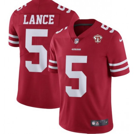 Men's San Francisco 49ers #5 Trey Lance Red 75th Anniversary Vapor Untouchable Limited Stitched Jersey