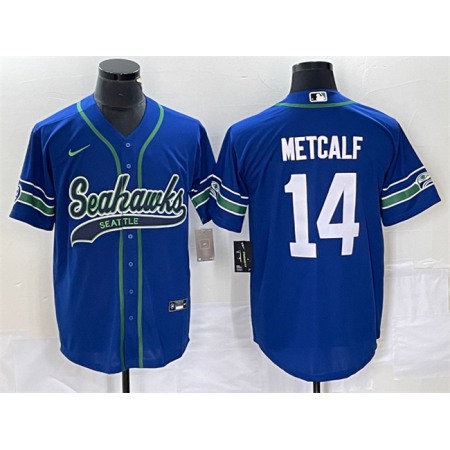 Men's Seattle Seahawks #14 DK Metcalf Royal Throwback Cool Base Stitched Baseball Jersey