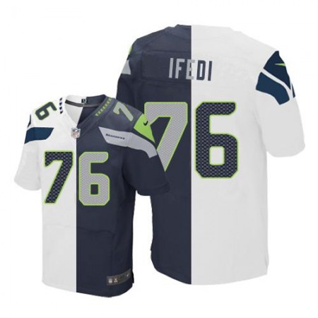 Nike Seahawks #76 Germain Ifedi White/Steel Blue Men's Stitched NFL Elite Split Jersey