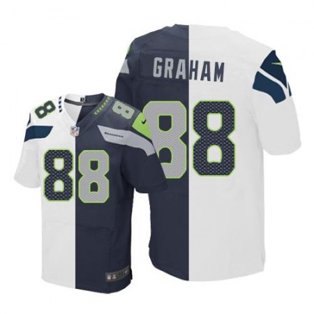 Nike Seahawks #88 Jimmy Graham White/Steel Blue Men's Stitched NFL Elite Split Jersey