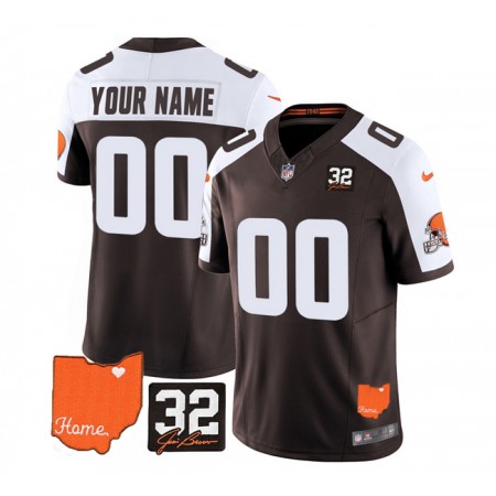 Men's Cleveland Browns Active Player Custom Brown/White 2023 F.U.S.E. With Jim Brown Memorial Patch Vapor Untouchable Limited Stitched Jersey