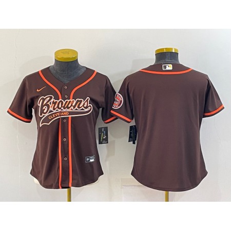 Youth Cleveland Browns Blank Brown With Patch Cool Base Stitched Baseball Jersey