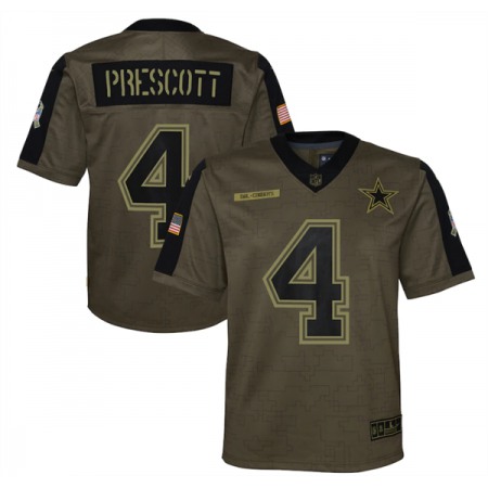 Youth Dallas Cowboys #4 Dak Prescott 2021 Olive Salute To Service Limited Stitched Jersey