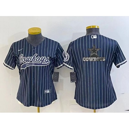 Youth Dallas Cowboys Navy Team Big Logo With Patch Cool Base Stitched Baseball Jersey