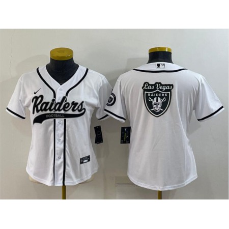 Youth Las Vegas Raiders White Team Big Logo With Patch Cool Base Stitched Baseball Jersey