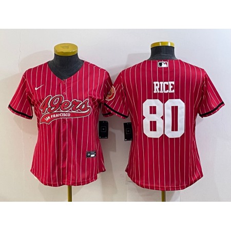 Youth San Francisco 49ers #80 Jerry Rice Red With Patch Cool Base Stitched Baseball Jersey