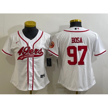 Youth San Francisco 49ers #97 Nick Bosa White With Patch Cool Base Stitched Baseball Jersey