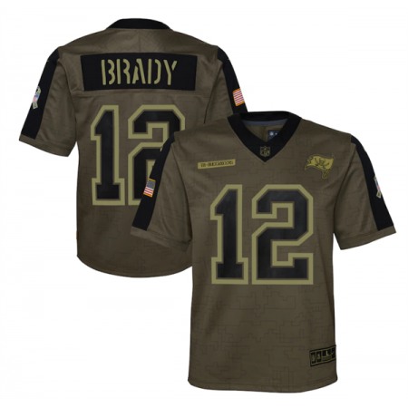 Youth Tampa Bay Buccaneers #12 Tom Brady 2021 Olive Salute To Service Limited Stitched Jersey