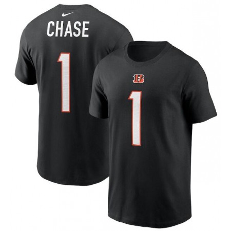 Men's Cincinnati Bengals #1 Ja'Marr Chase 2021 Black NFL Draft First Round Pick Player Name & Number T-Shirt