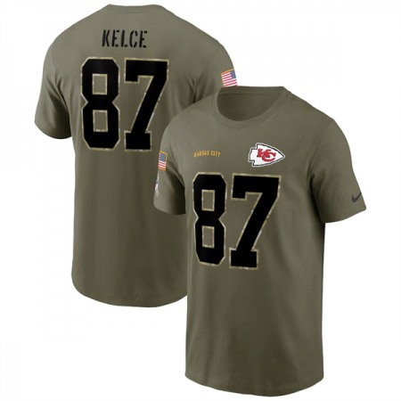 Men's Kansas City Chiefs #87 Travis Kelce 2022 Olive Salute to Service T-Shirt