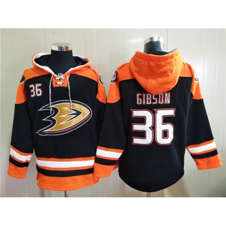 Men's Anaheim Ducks #36 John Gibson Black Ageless Must-Have Lace-Up Pullover Hoodie