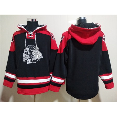 Men's Chicago Blackhawks Blank Black Ageless Must-Have Lace-Up Pullover Hoodie