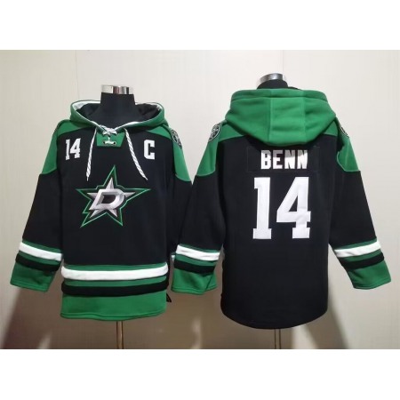 Men's Dallas Stars #14 Jamie Benn Black Green Lace-Up Pullover Hoodie