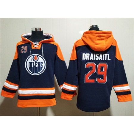 Men's Edmonton Oilers #29 Leon Draisaitl Navy Lace-Up Pullover Hoodie