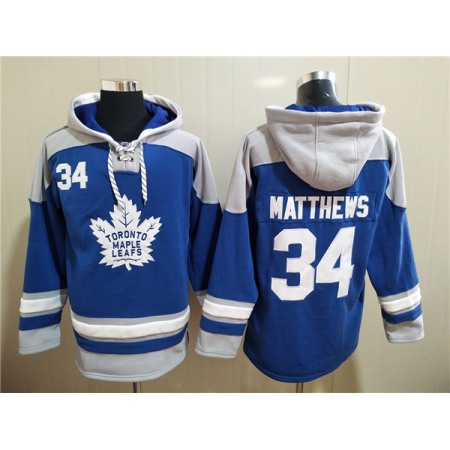 Men's Toronto Maple Leafs #34 Auston Matthews Blue Ageless Must-Have Lace-Up Pullover Hoodie