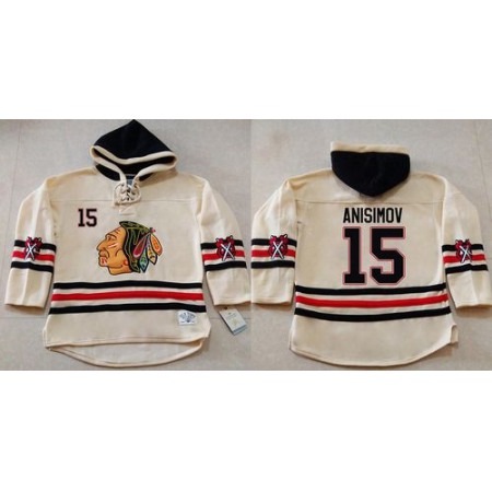 Blackhawks #15 Artem Anisimov Cream Heavyweight Pullover Hoodie Stitched NHL Jersey