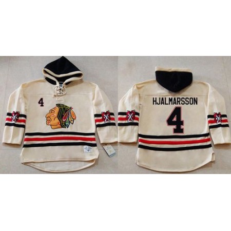 Blackhawks #4 Niklas Hjalmarsson Cream Heavyweight Pullover Hoodie Stitched NHL Jersey