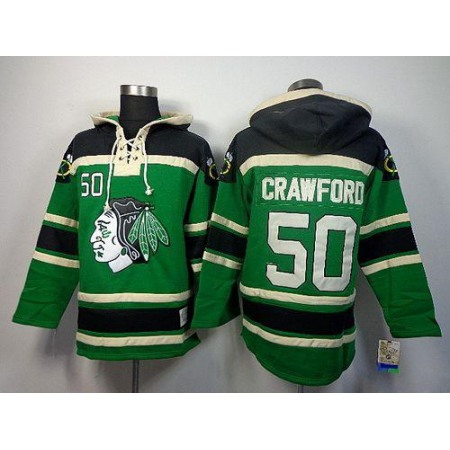 Blackhawks #50 Corey Crawford Green St. Patrick's Day McNary Lace Hoodie Stitched NHL Jersey