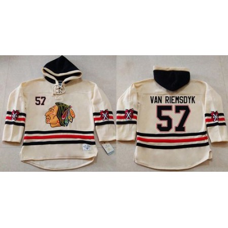 Blackhawks #57 Trevor Van Riemsdyk Cream Heavyweight Pullover Hoodie Stitched NHL Jersey