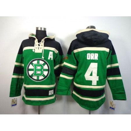 Bruins #4 Bobby Orr Green St. Patrick's Day McNary Lace Hoodie Stitched NHL Jersey