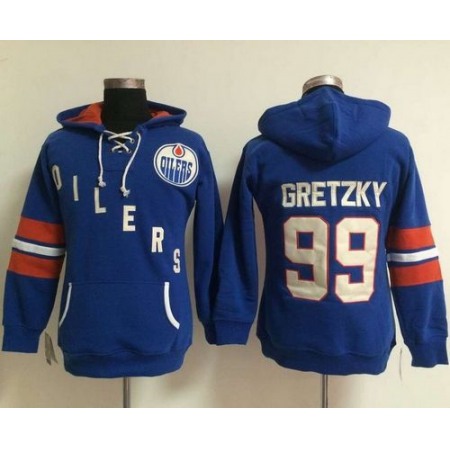 Edmonton Oilers #99 Wayne Gretzky Light Blue Women's Old Time Heidi NHL Hoodie