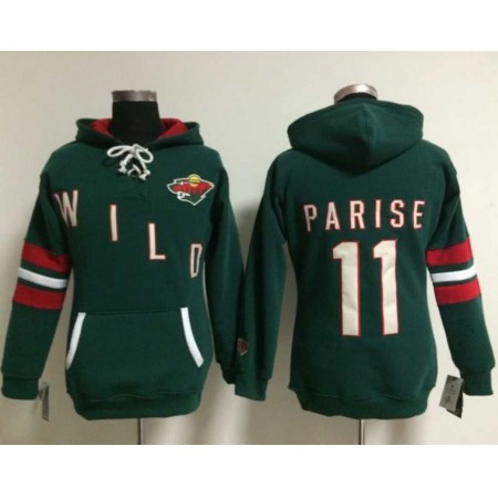 Minnesota Wild #11 Zach Parise Green Women's Old Time Heidi NHL Hoodie