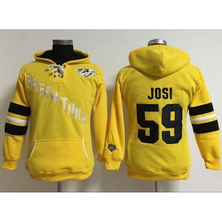 Nashville Predators #59 Roman Josi Yellow Women's Old Time Heidi Hoodie NHL Hoodie