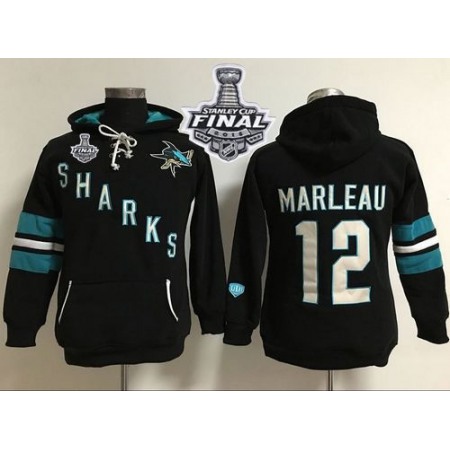 San Jose Sharks #12 Patrick Marleaui Black 2016 Stanley Cup Final Patch Women's Old Time Heidi Hoodie NHL Hoodie