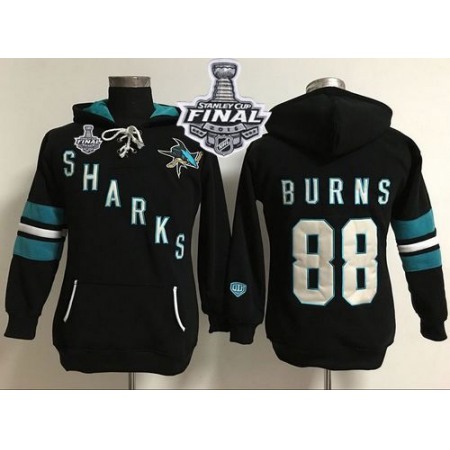 San Jose Sharks #88 Brent Burns Black 2016 Stanley Cup Final Patch Women's Old Time Heidi Hoodie NHL Hoodie