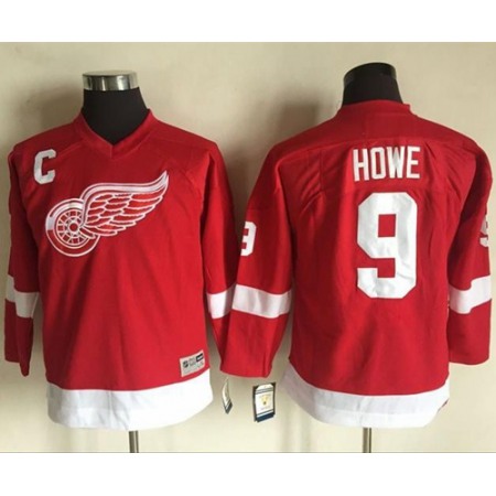 Red Wings #9 Gordie Howe Red CCM Throwback Stitched Youth NHL Jersey