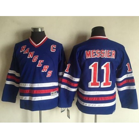 Rangers #11 Mark Messier Blue CCM Throwback Stitched Youth NHL Jersey