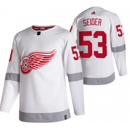 Men's Detroit Red Wings #53 Moritz Seider White 2020-21 Reverse Retro Stitched Jersey