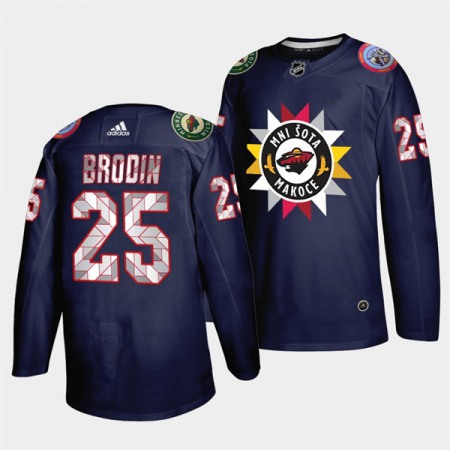 Men's Minnesota Wild #25 Jonas Brodin 2021/22 Navy Native American Heritage Day Stitched Jersey