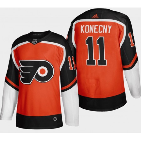 Men's Philadelphia Flyers #11 Travis Konecny 2021 Orange Reverse Retro Stitched Jersey