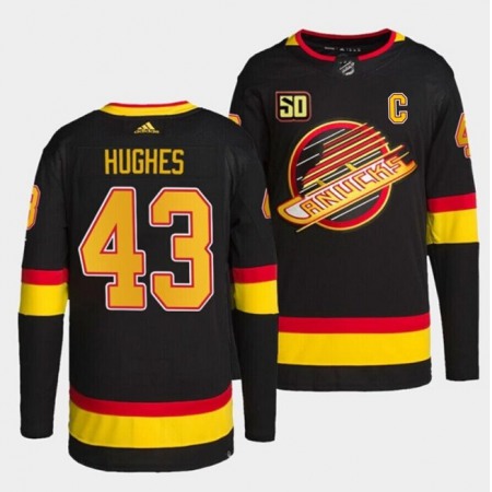 Men's Vancouver Canucks #43 Quinn Hughes Black Retro With 50th Anniversary Patch Stitched Jersey