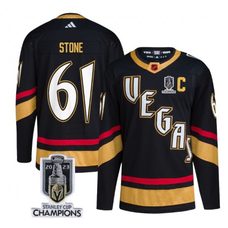 Men's Vegas Golden Knights #61 Mark Stone Black 2023 Stanley Cup Champions Reverse Retro Stitched Jersey