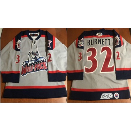 Men's Hartford Wolf Pack #32 Rob Burnett Gray Hockey Jersey