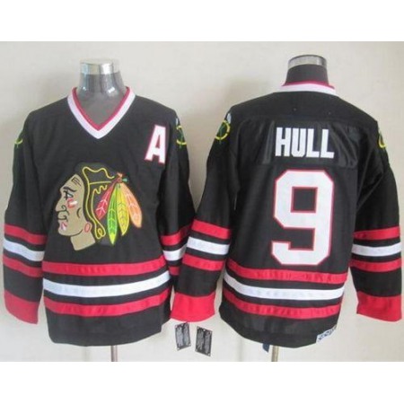 Blackhawks #9 Bobby Hull Black CCM Throwback Stitched NHL Jersey