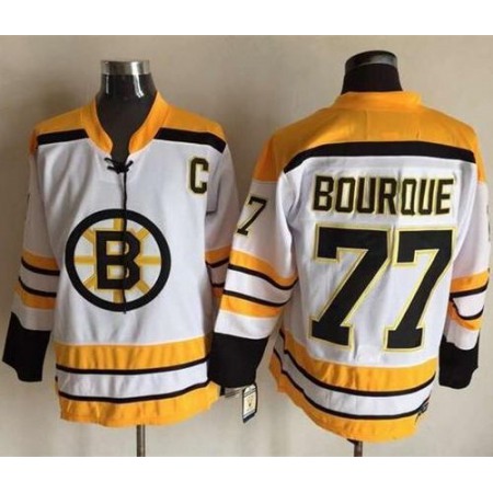 CCM Throwback Bruins #77 Ray Bourque White Stitched NHL Jersey