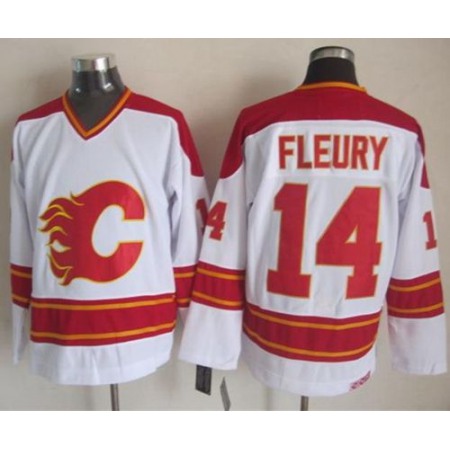 Flames #14 Theoren Fleury White CCM Throwback Stitched NHL Jersey