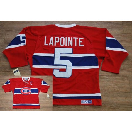 Canadiens #5 Guy Lapointe Stitched Red CH CCM Throwback NHL Jersey