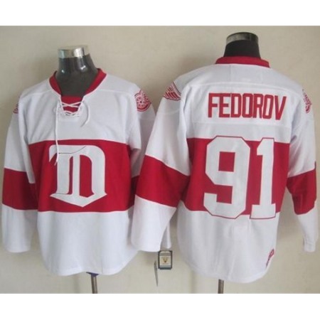 Red Wings #91 Sergei Fedorov White Winter Classic CCM Throwback Stitched NHL Jersey